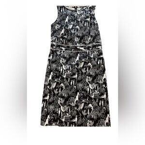 SANDRA 1980s cotton stretch mid century inspired graphic‎ print dress size 10